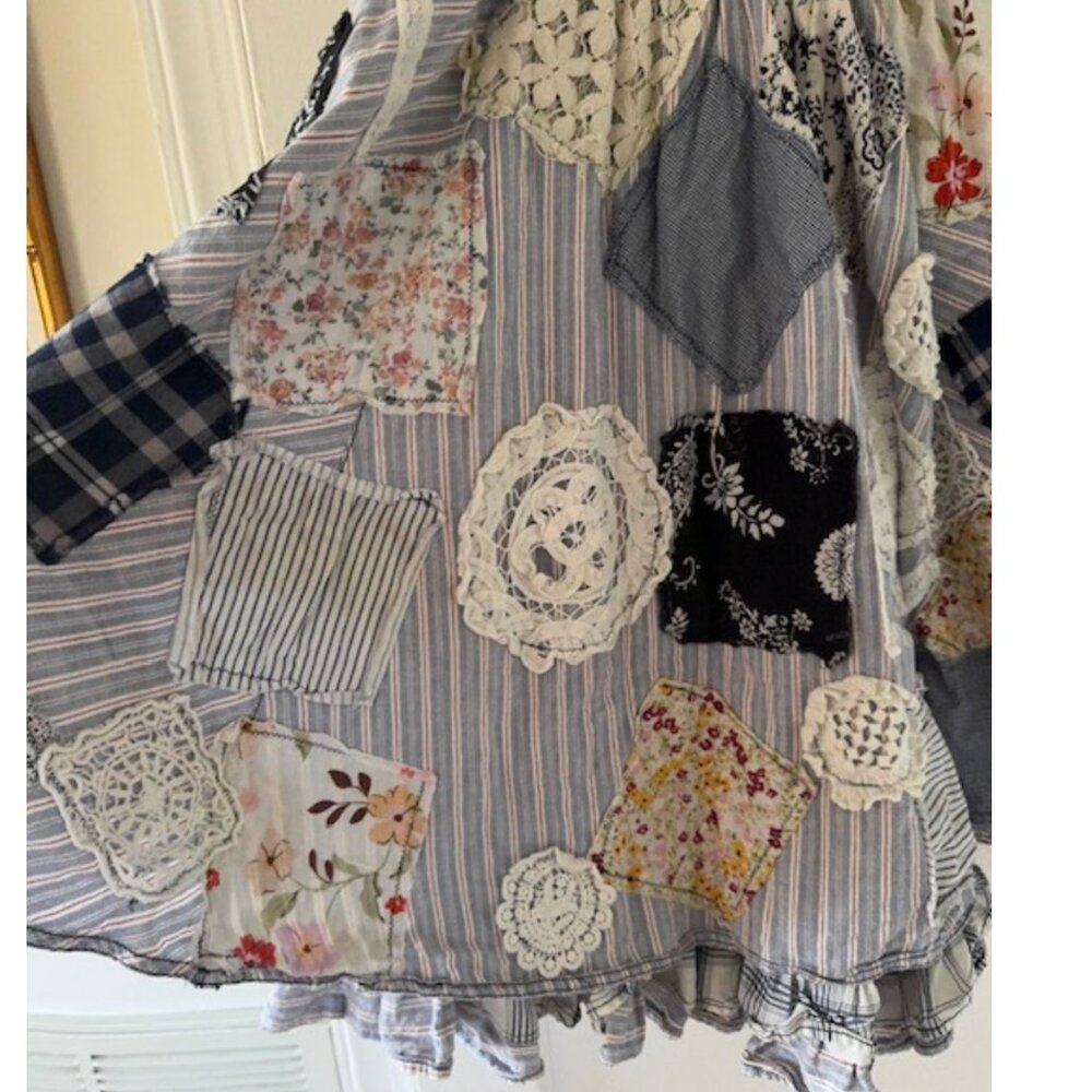 Anthropologie Pilcro Jenna Scoop Neck Drop-Waist Patchwork Dress Boho Cinderella - Picture 9 of 16